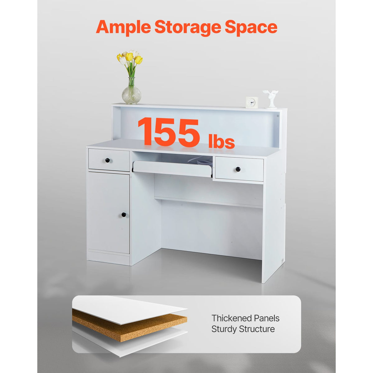 47 Inch White Fiberboard Reception Desk with LED Light