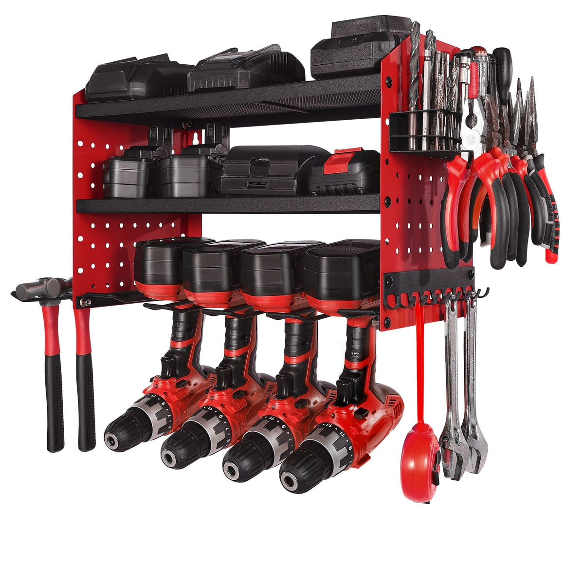 Power Tool Organizer Wall Mount - 3 Tier Red Storage Rack