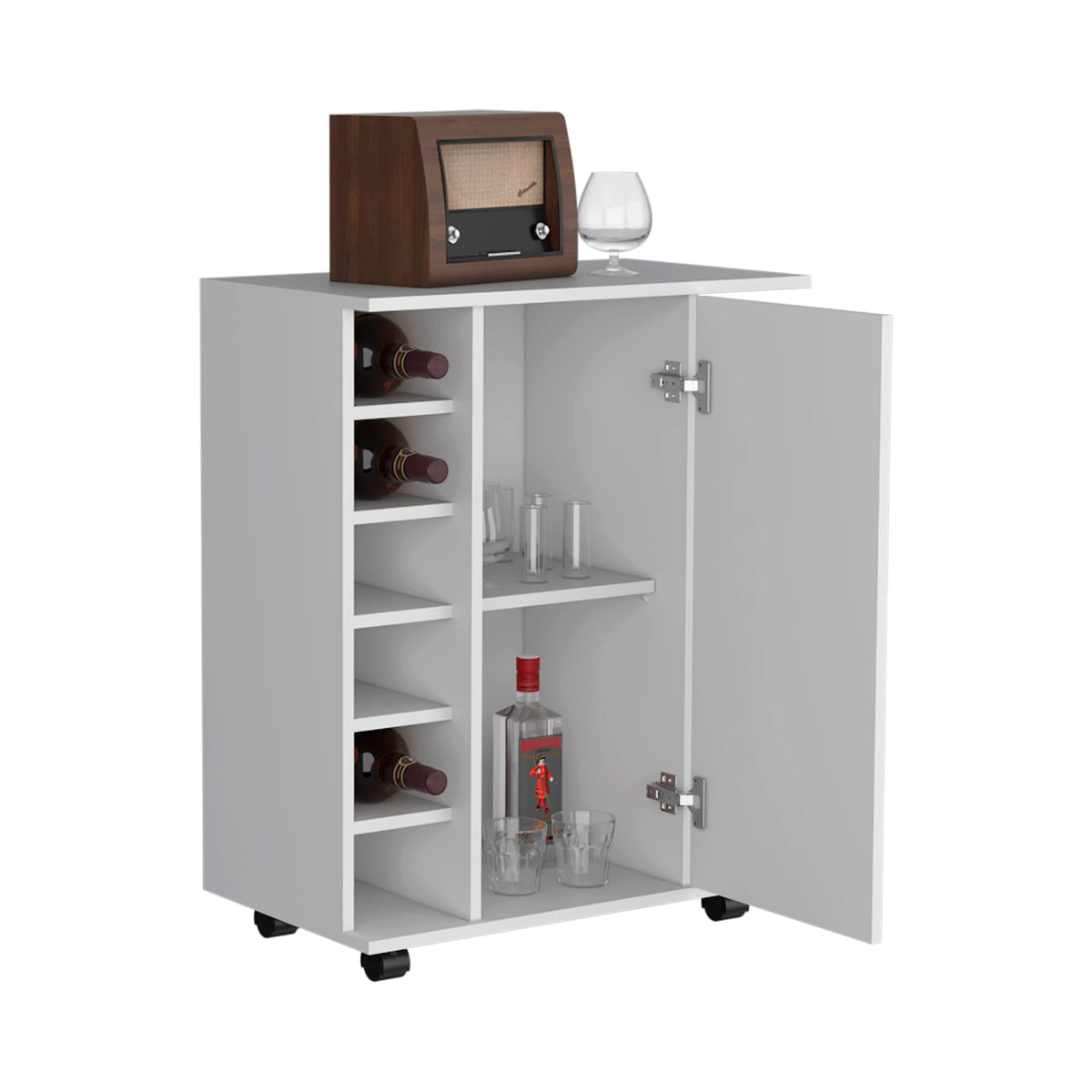 White Bar Cart with Wine Rack - Modern Storage