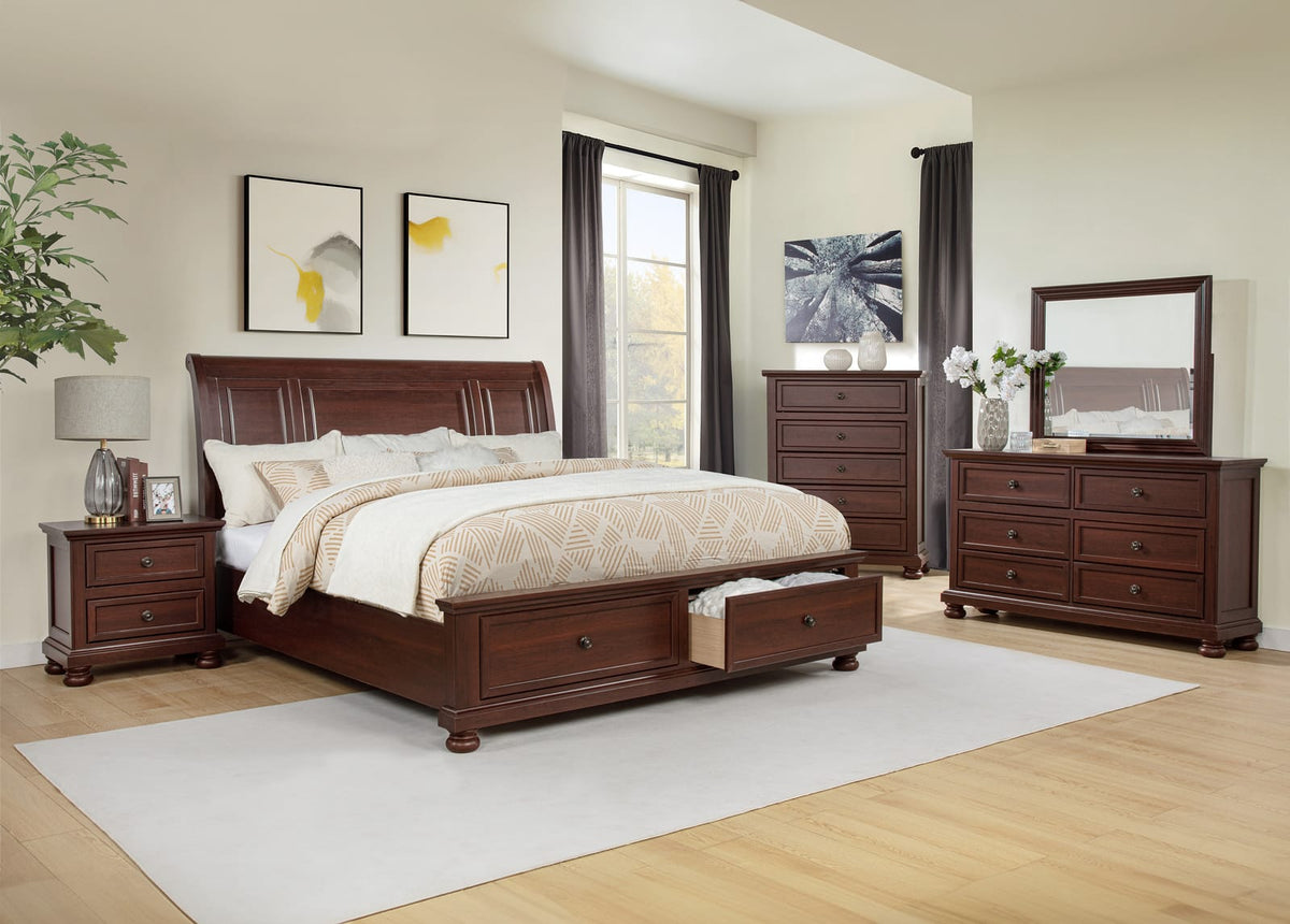 Brown Cherry Wood Bedside Cabinet - 2 Drawers for Bedroom