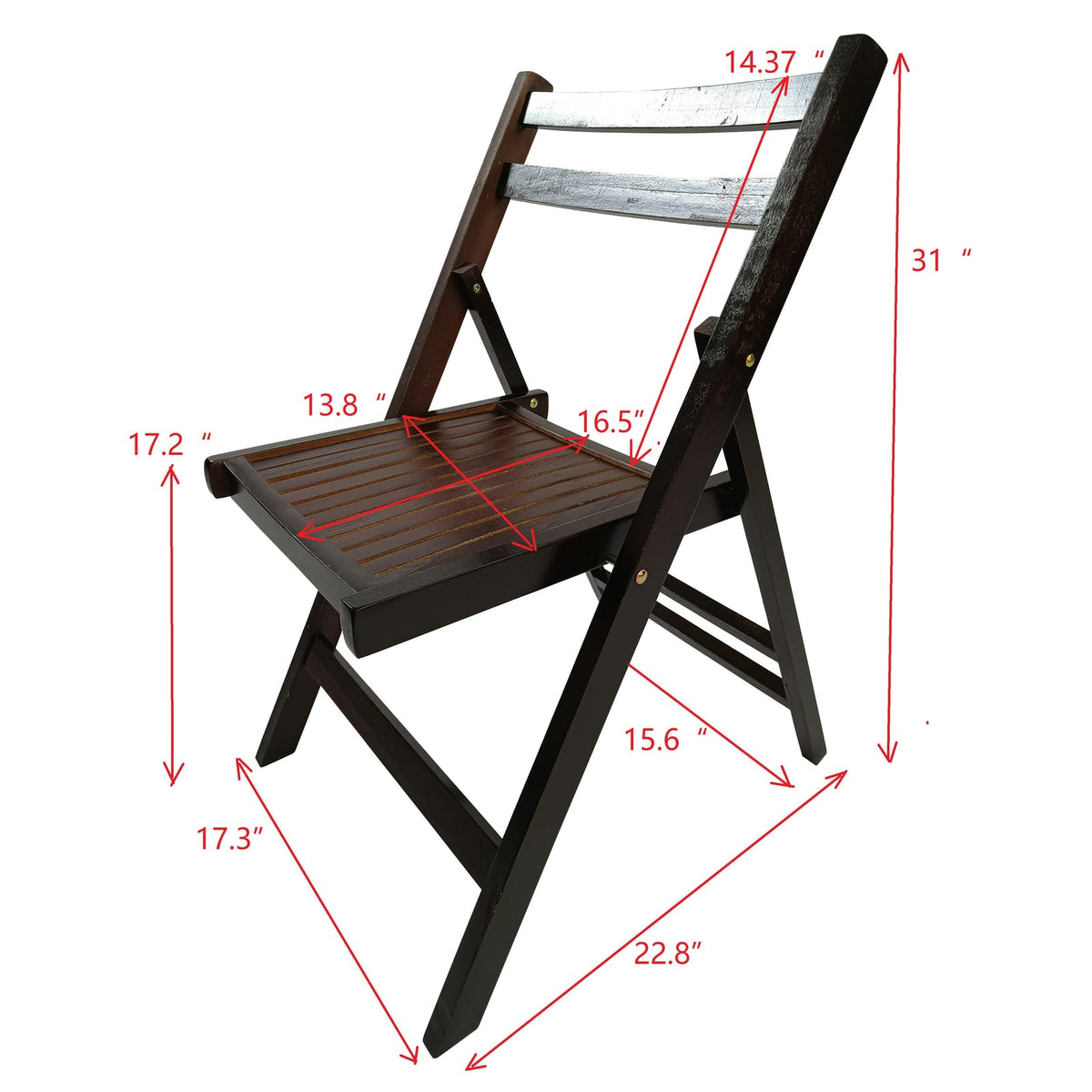 Cherry Folding Patio Chairs - Set of 4, Durable Wood Design for Outdoor