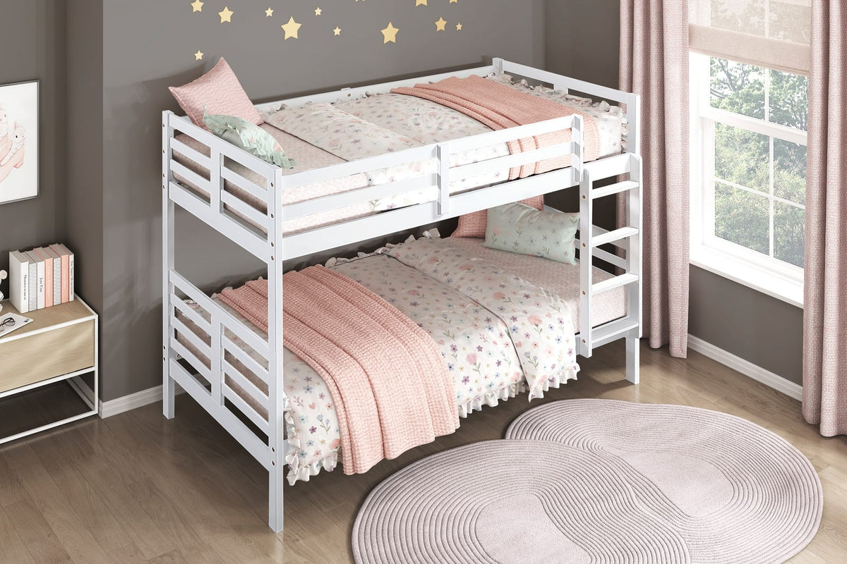 Twin Over Twin Bunk Bed - White Wood Frame