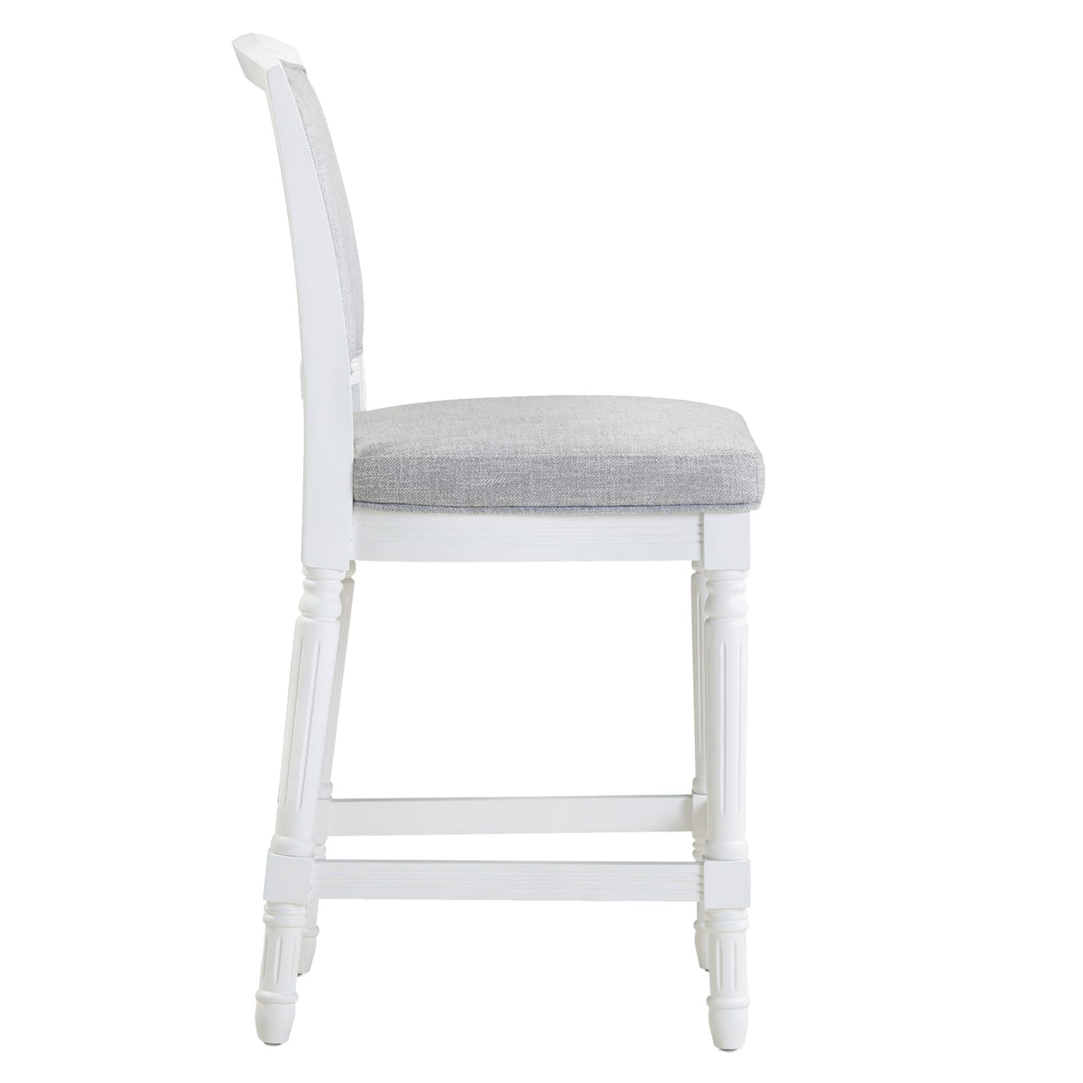 White Counter Height Bar Stool - 21" Wood Fabric Seat