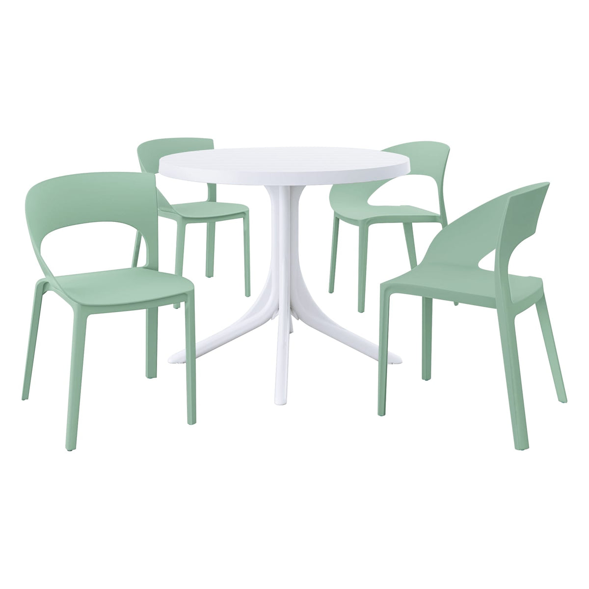 Haze Green Polypropylene Patio Chairs & Round Table Set - 4 Chairs, Weatherproof
