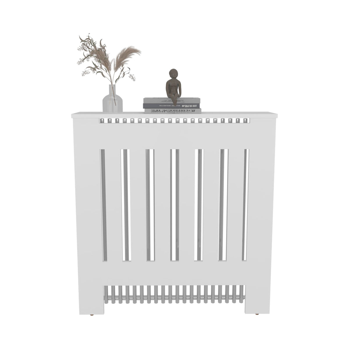 White Engineered Wood Radiator Cover Cabinet with Open Shelf Storage