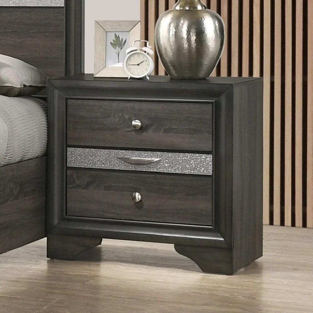 Contemporary Gray 1pc Nightstand with Drawers for Bedroom