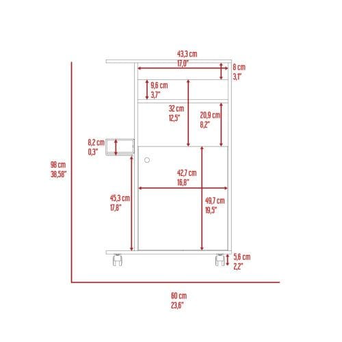 39" White Kitchen Cart with Microwave Shelf