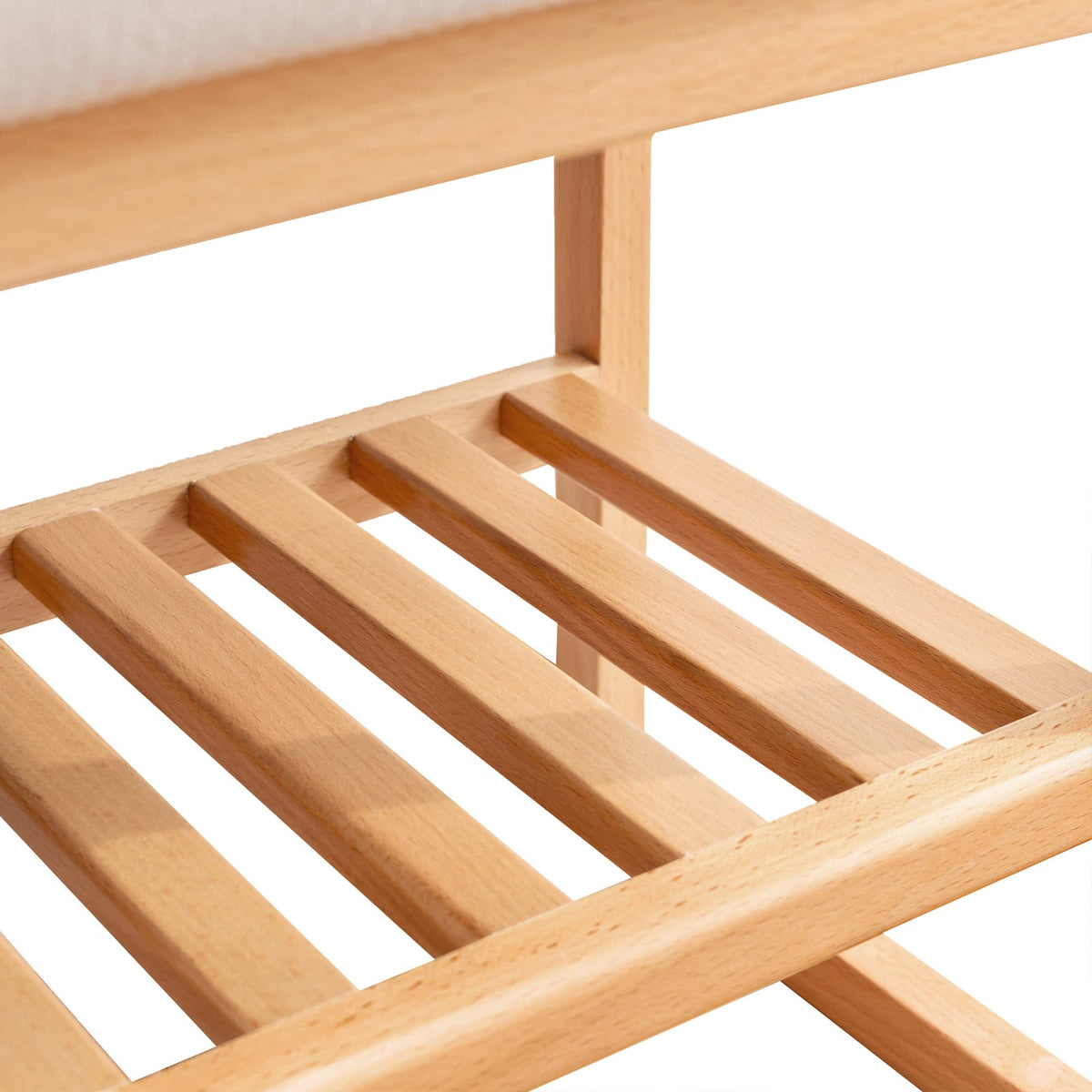 Natural Solid Wood Shoe Bench with Storage Shelves for Living Room