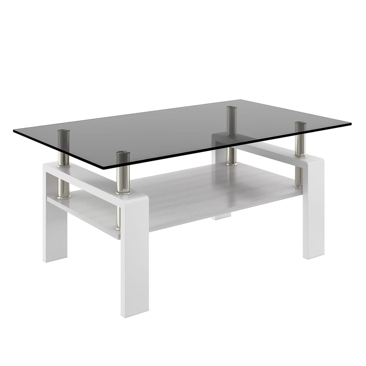 Rectangle Coffee Table - Gray Tempered Glass, Modern Storage Table