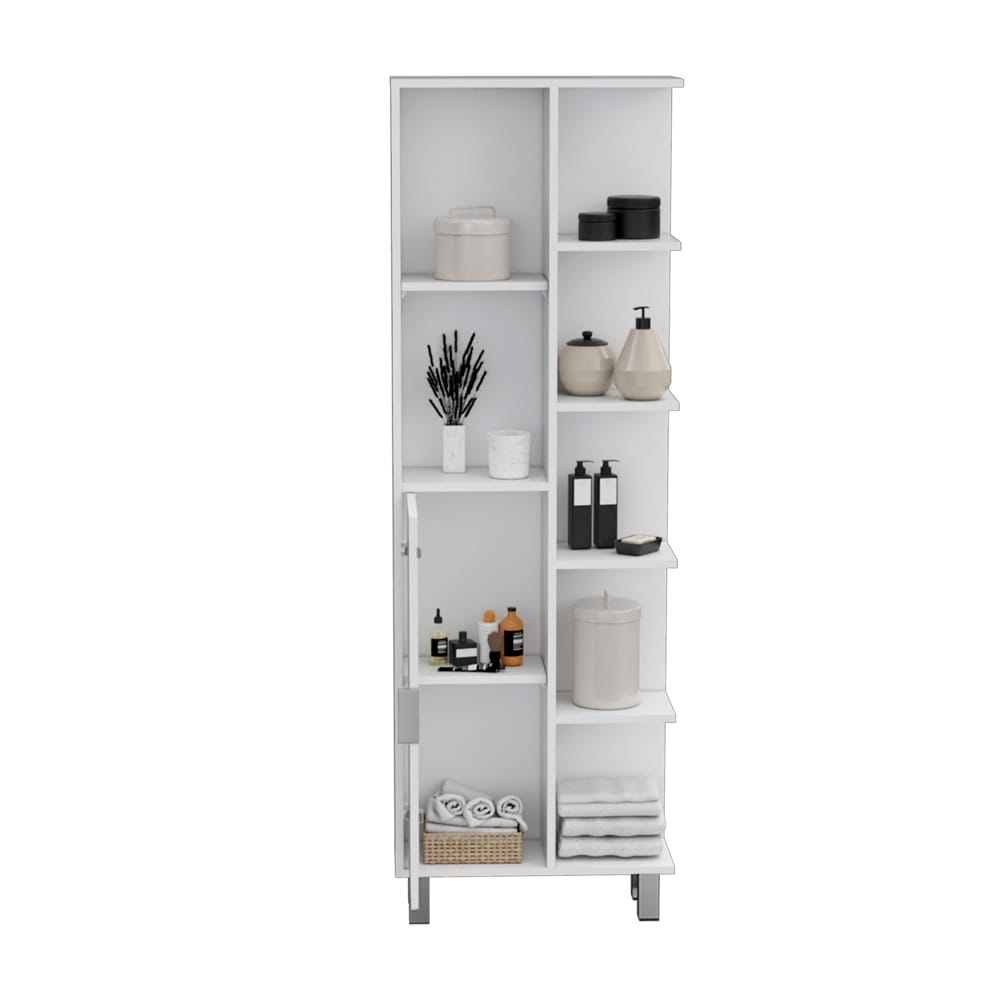 White Engineered Wood Bathroom Storage Cabinet with Legs