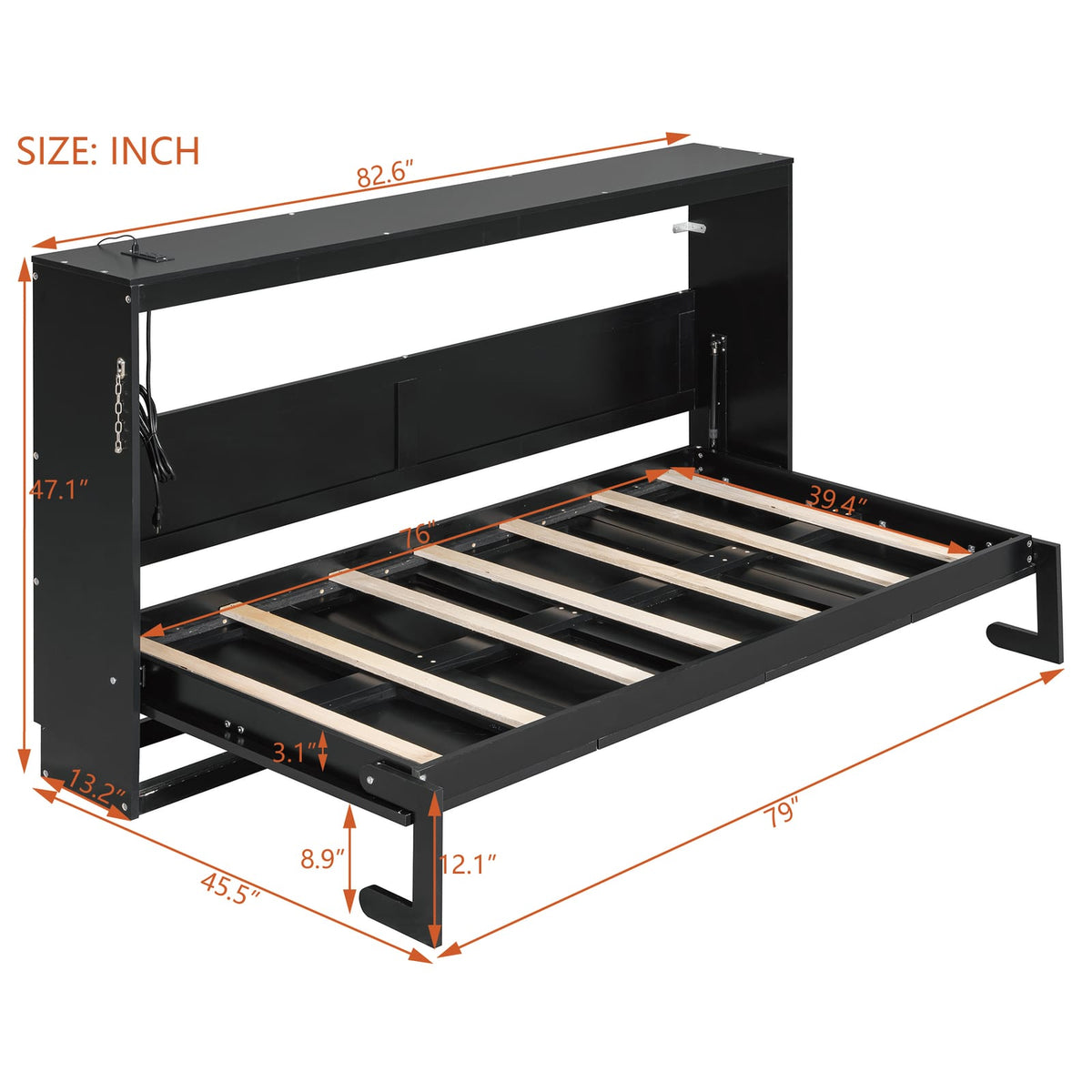 Twin Size Side Folding Murphy Bed Black Space Saving Design for Bedroom