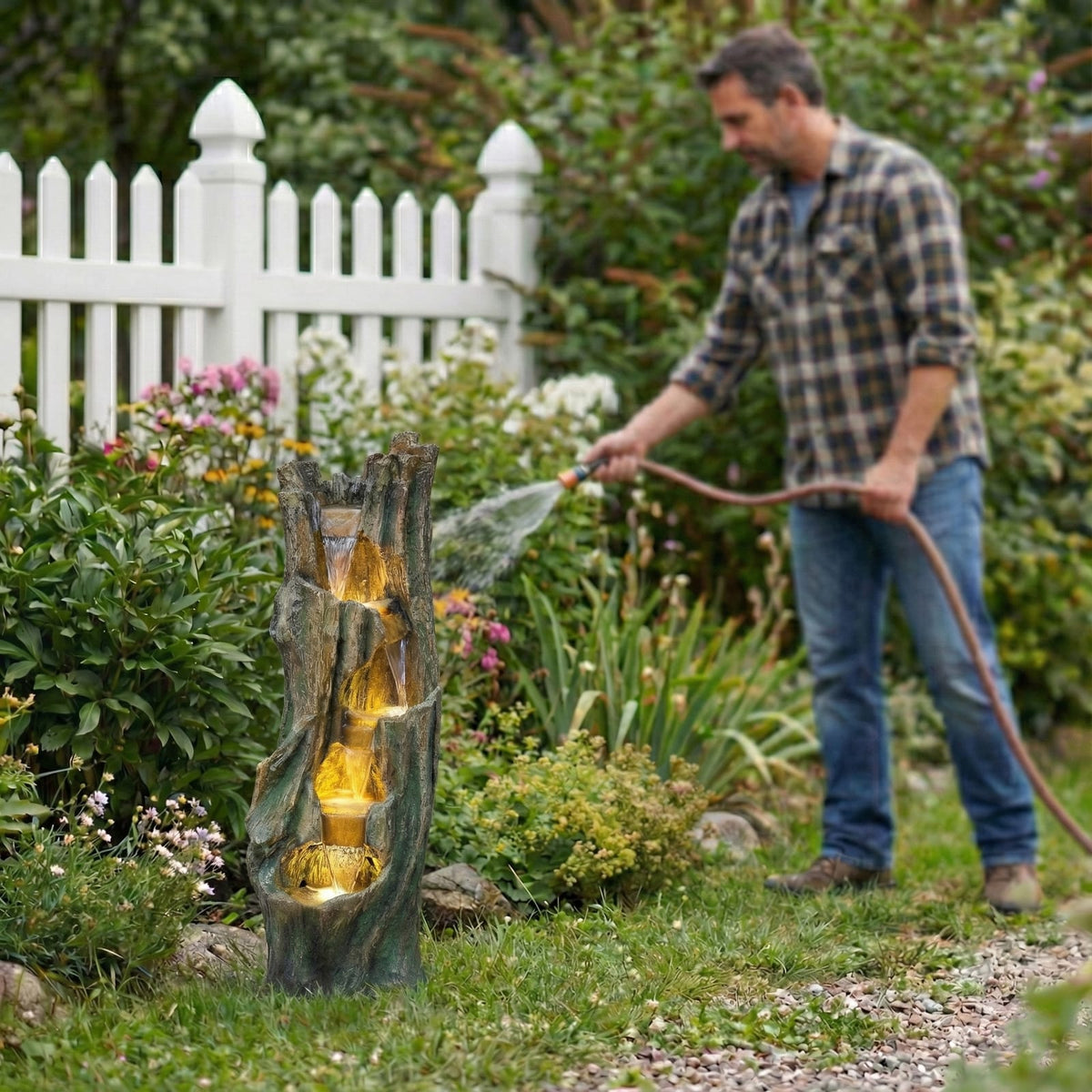 Grey Resin Tree Water Fountain - Outdoor Patio Dcor