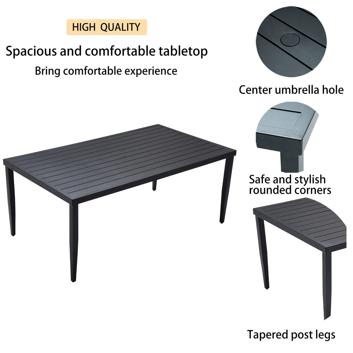 Ember Black Aluminum Outdoor Dining Table - 40" x 70"