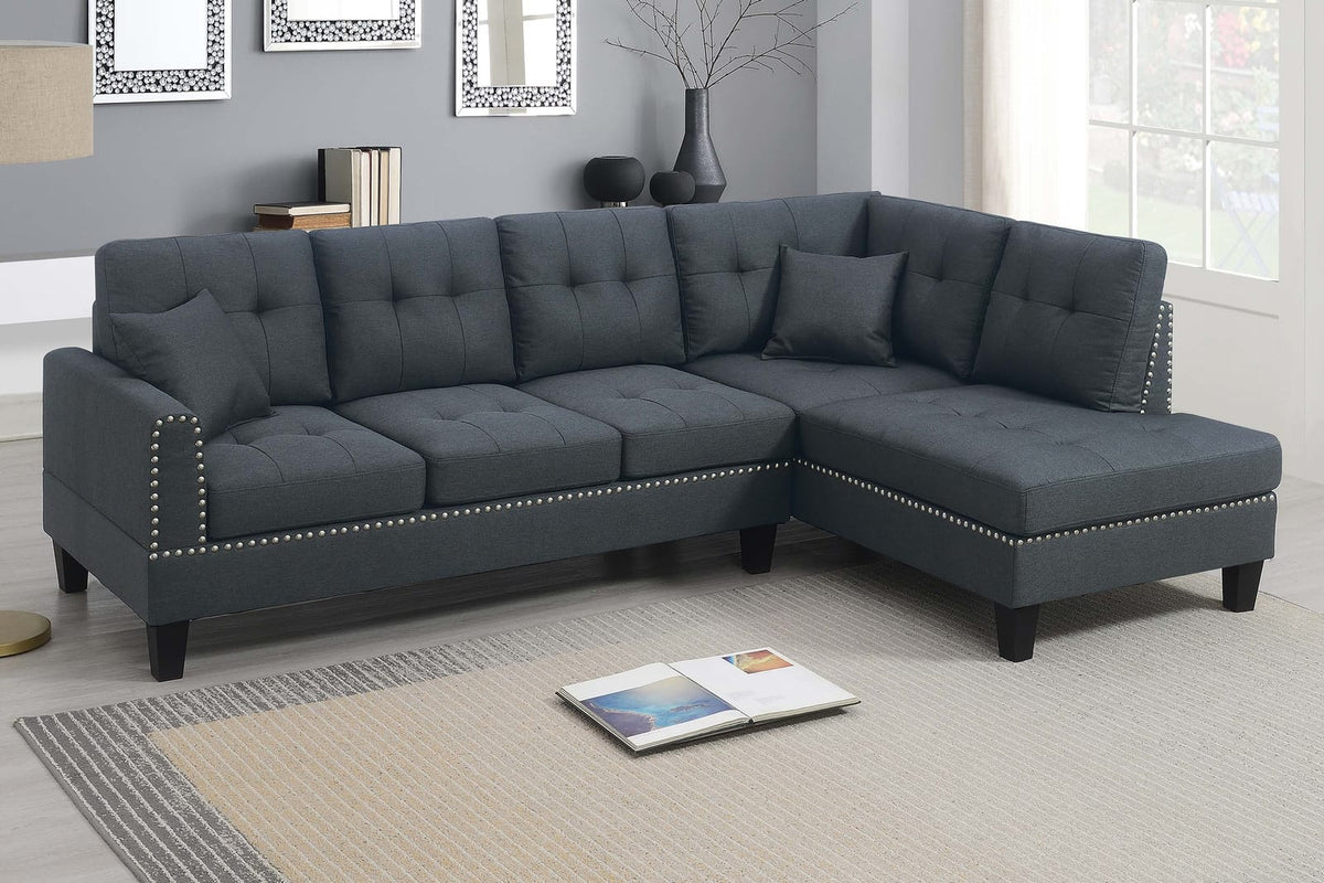 Modern 2-Piece Sectional Sofa - Charcoal Linen, 4 Seats