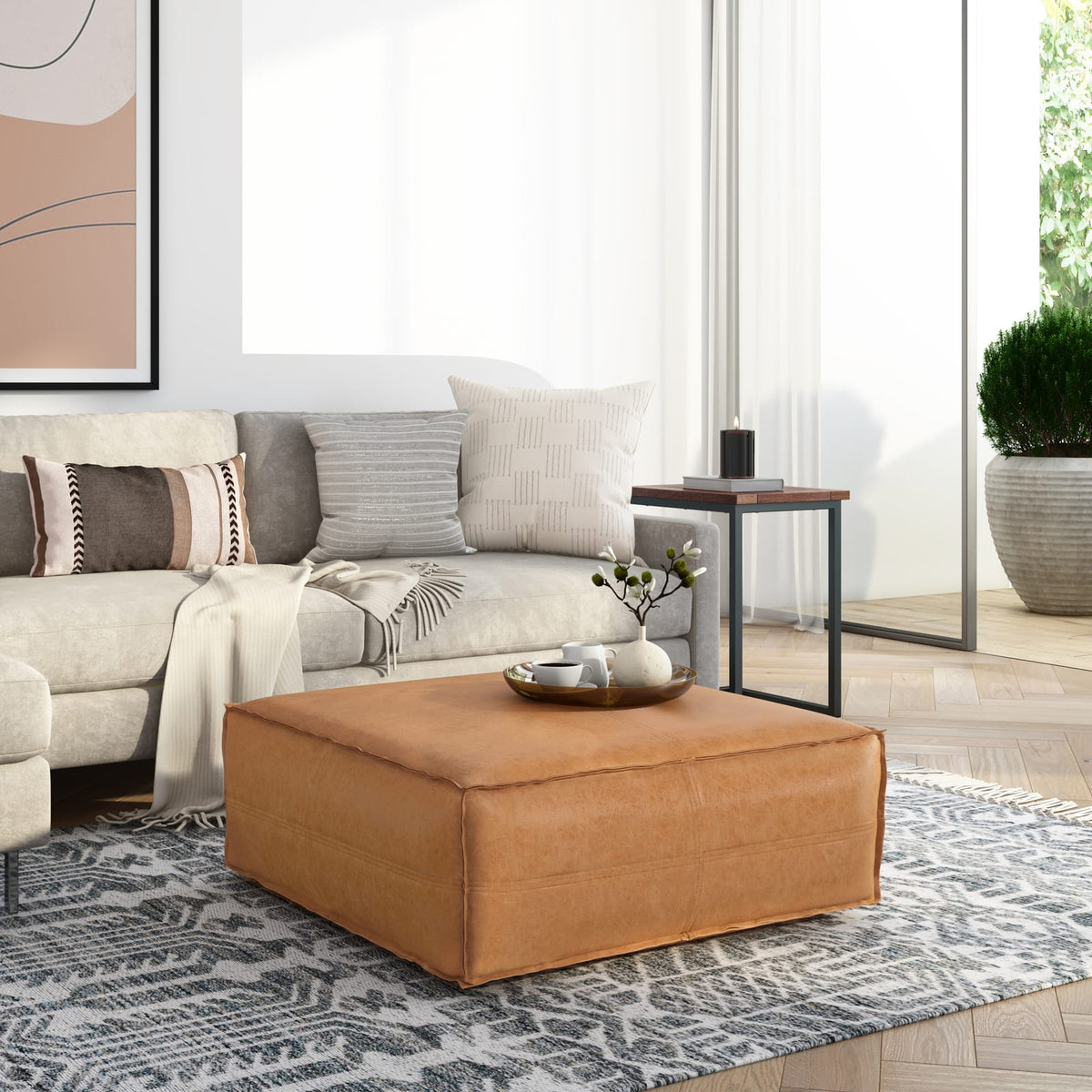 Large Light Brown Faux Leather Bean Bag Chair