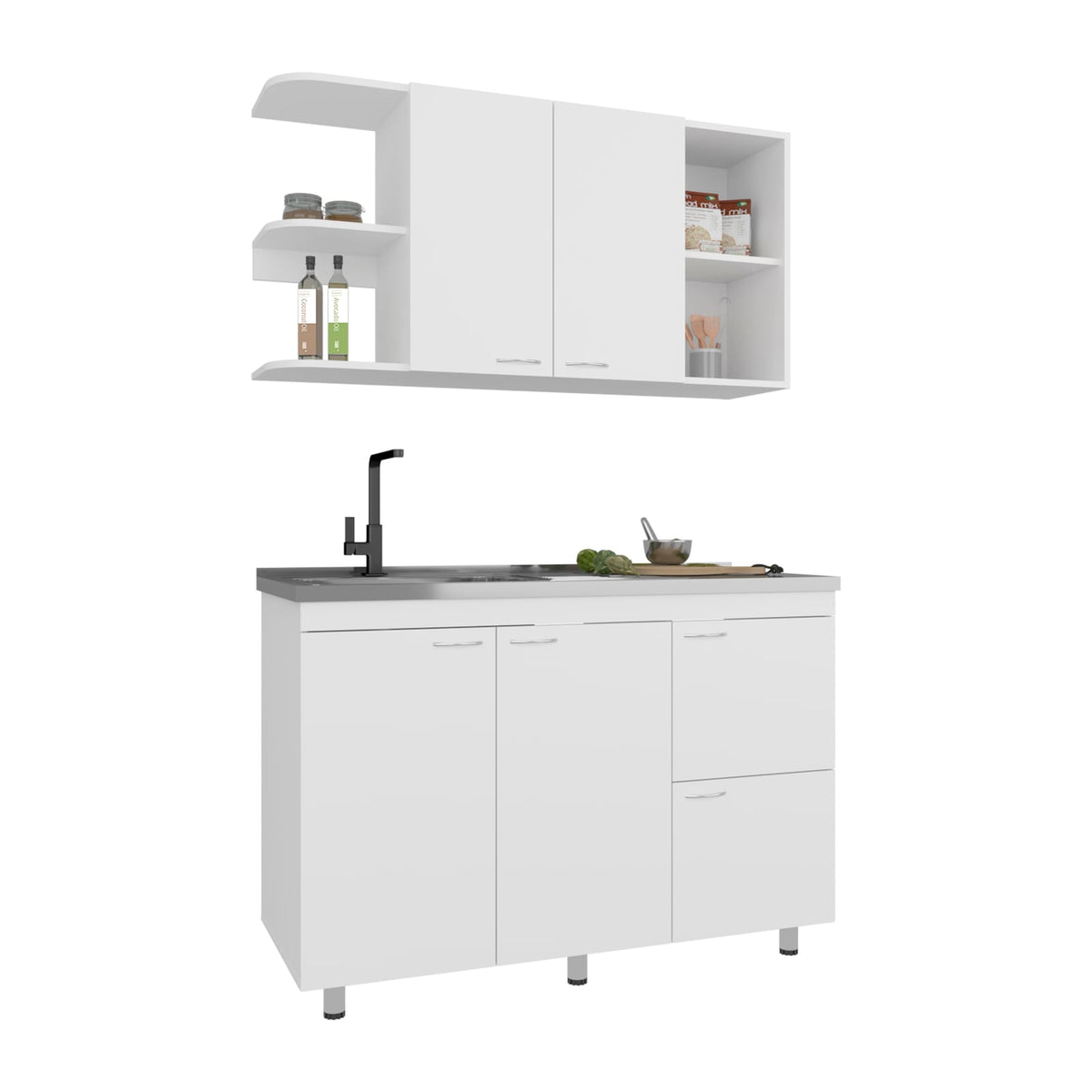 White Kitchen Cabinet Set - 6 Doors, 9 Shelves