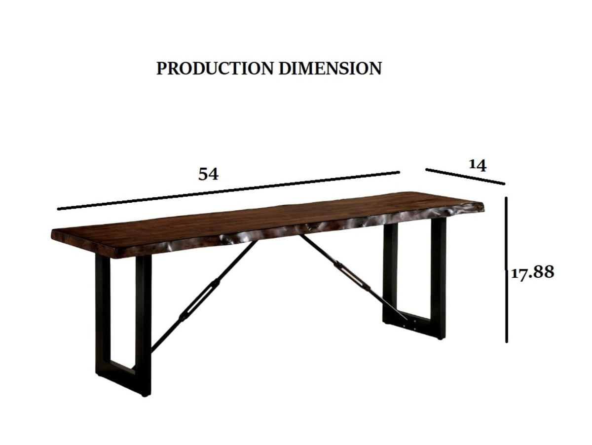 Industrial Dining Room Bench in Walnut and Black Metal Wood Finish