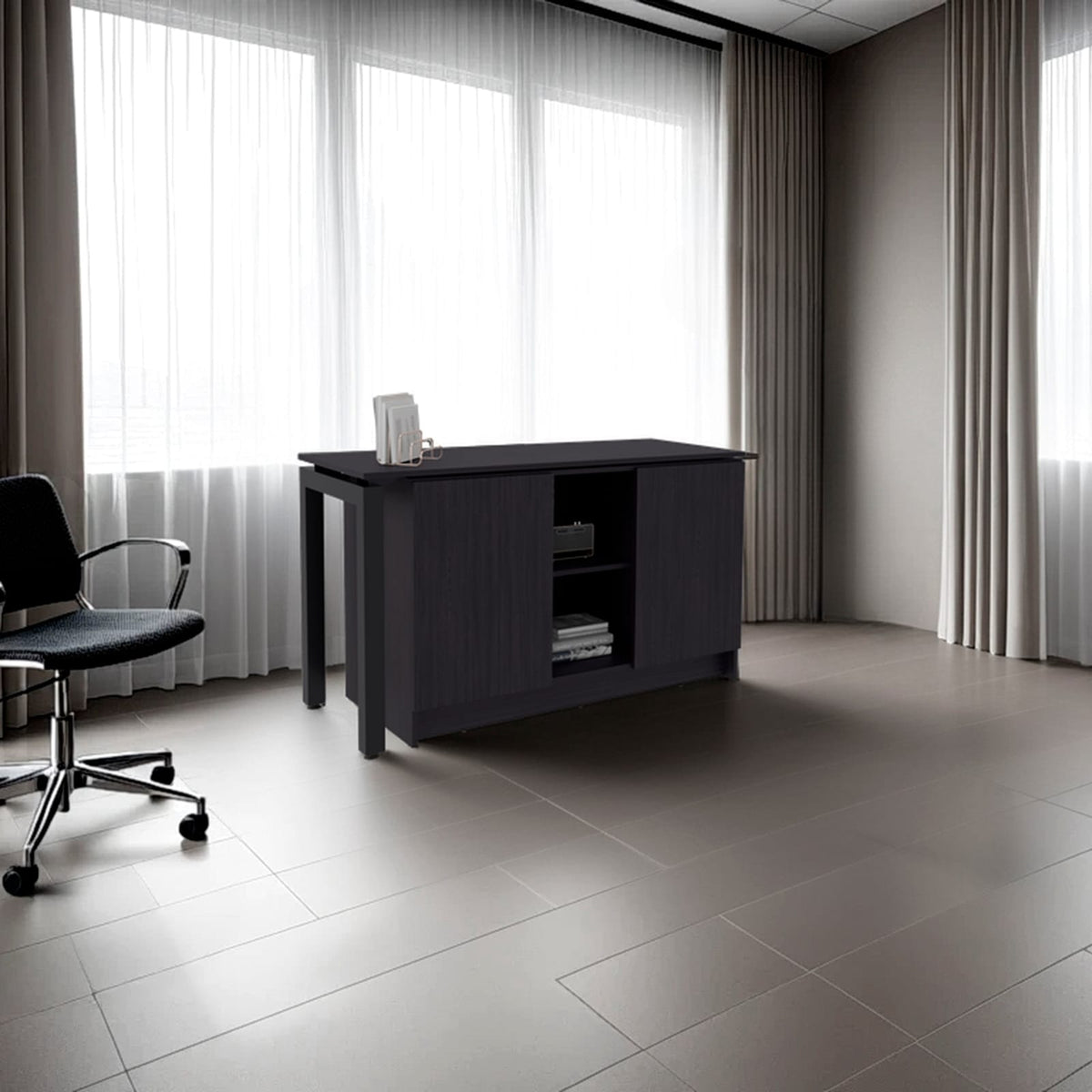 Modern Wenge Particle Board Computer Desk with Open Storage