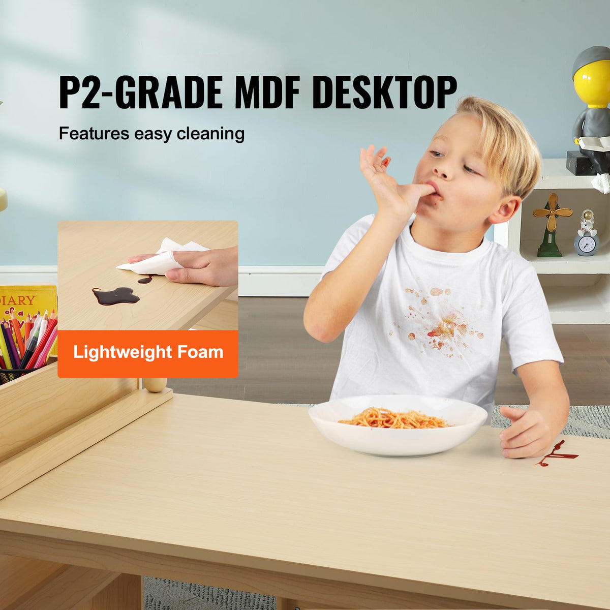 Light Natural Kids Art Table Set - 2 Chairs & Cabinet