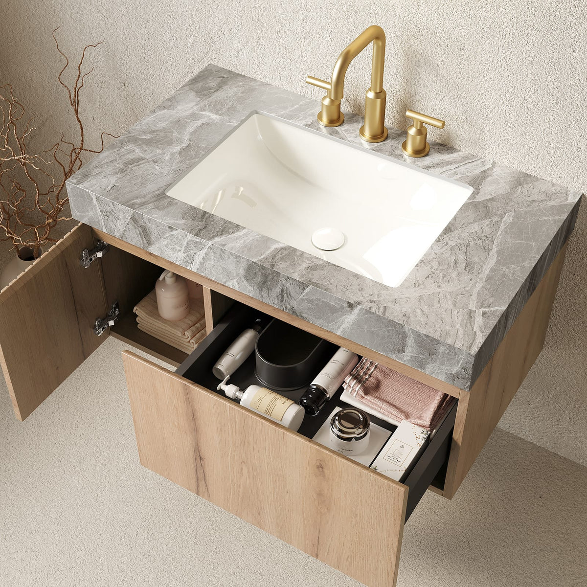 Light Gray Bathroom Vanity with Sink & Storage