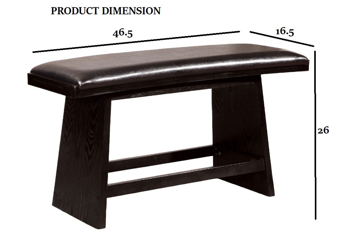 Modern Black Leather Counter Height Bench - Dining Room Accent