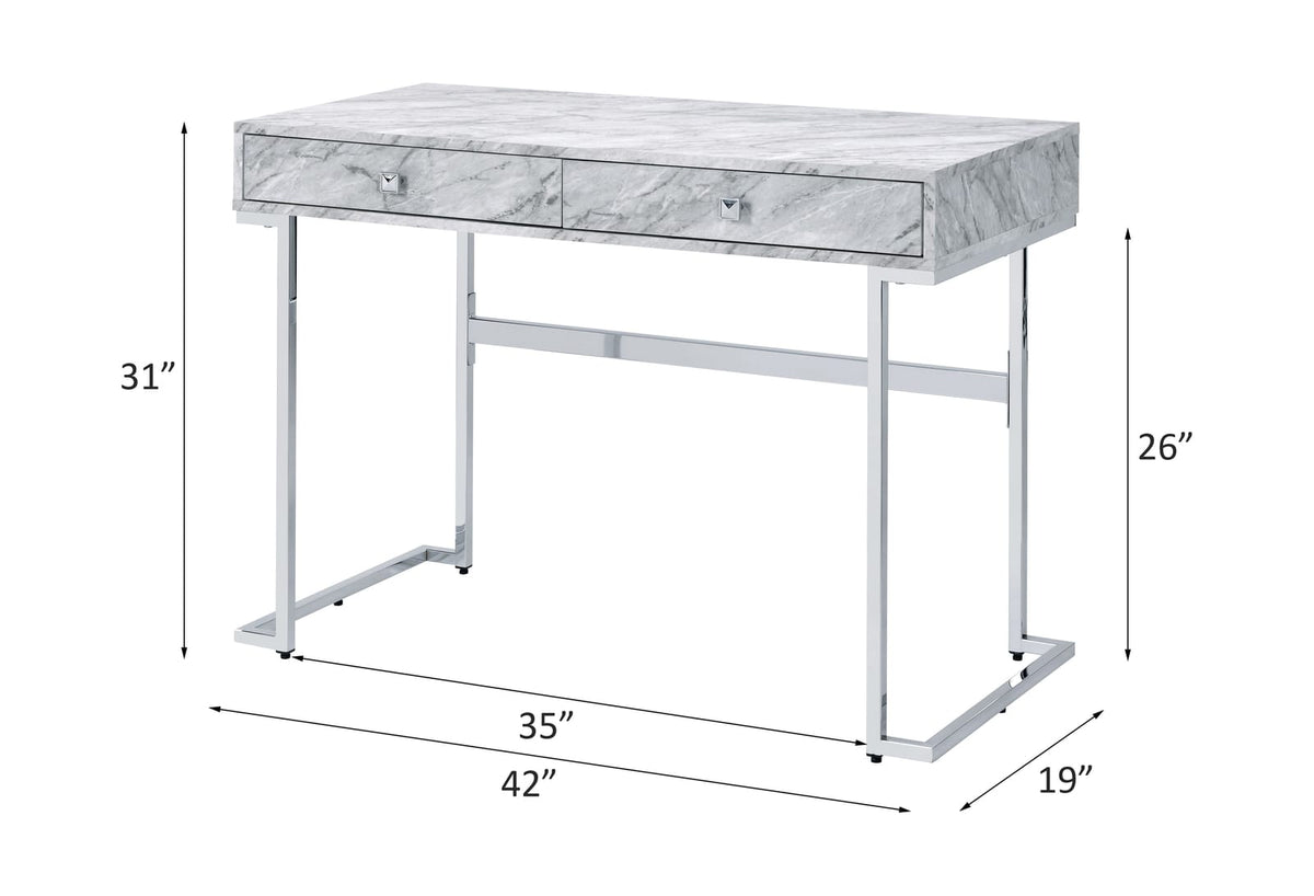 White Faux Marble Writing Desk - 19x42 Inches