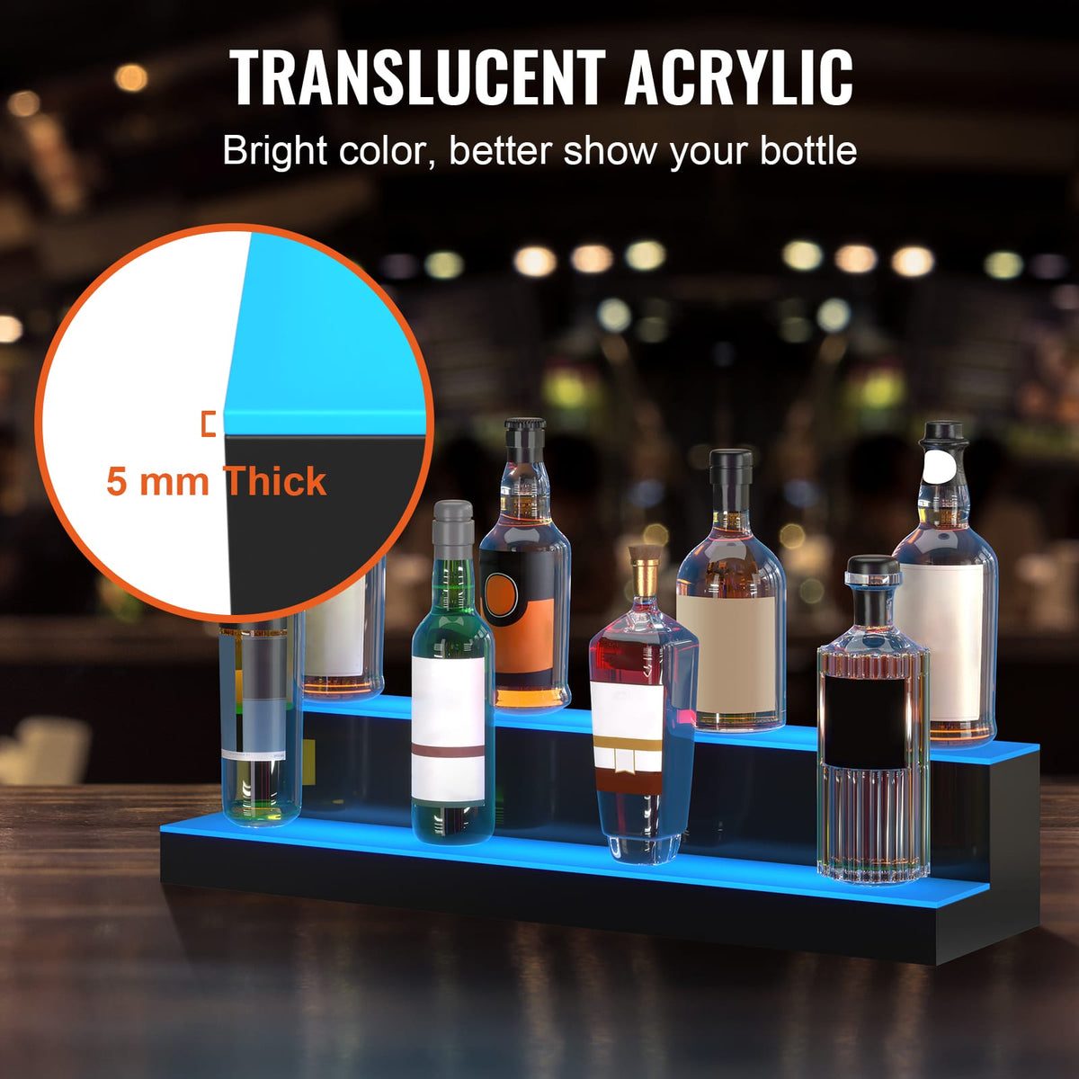 Acrylic LED Bar Shelf - 30 Inch Illuminated Liquor Display
