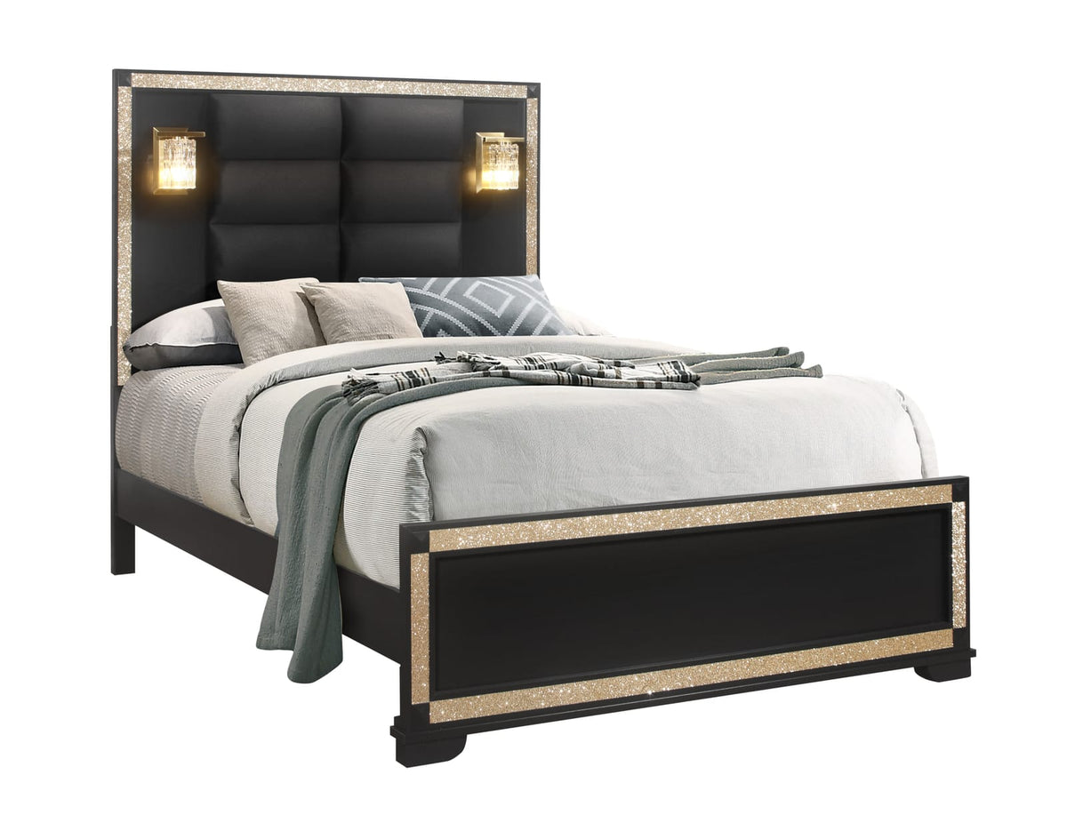 Black & Gold Queen Bed Frame - Box Spring Required for Bedroom