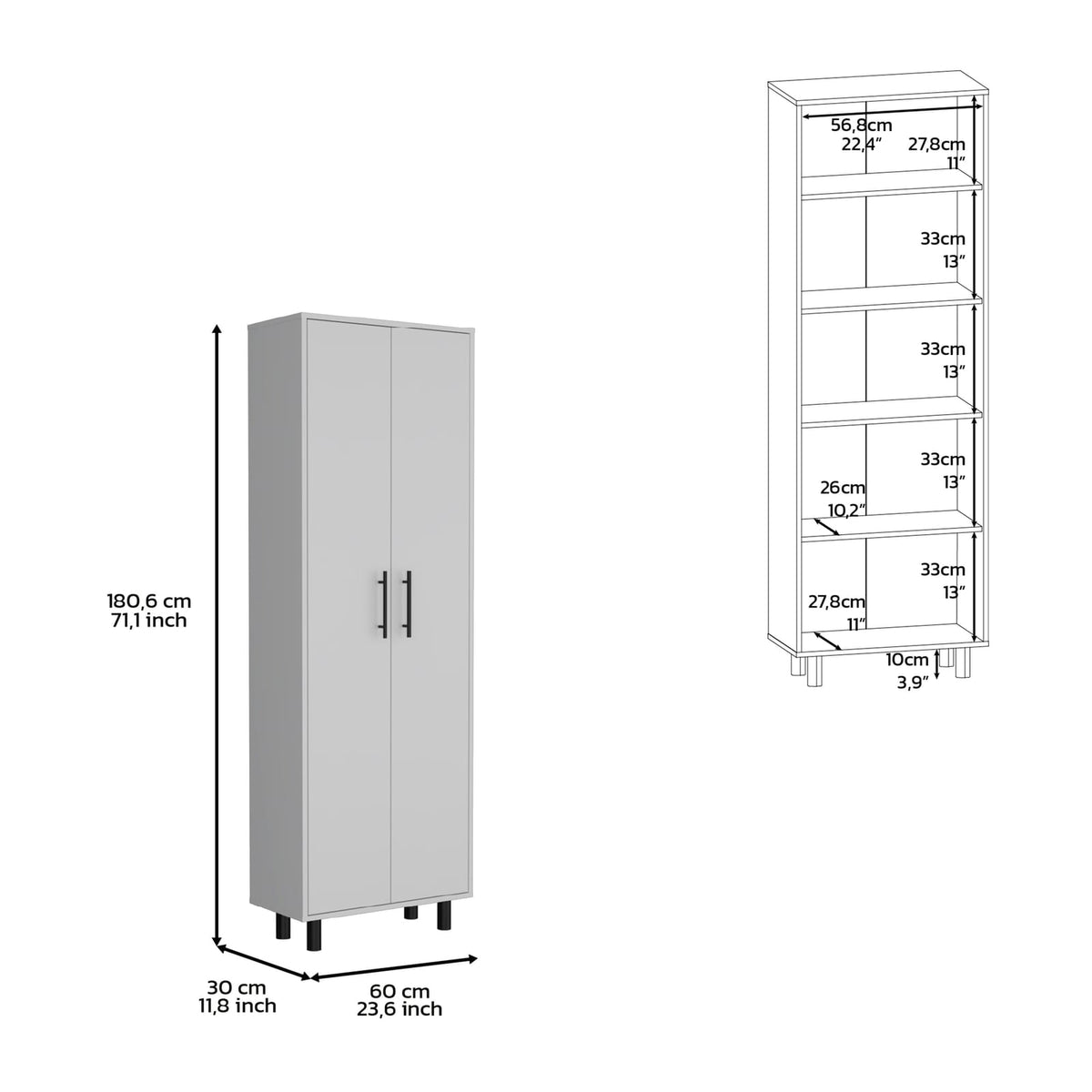 Multistorage Cabinet 71"H - White | 5 Shelves, 2 Doors