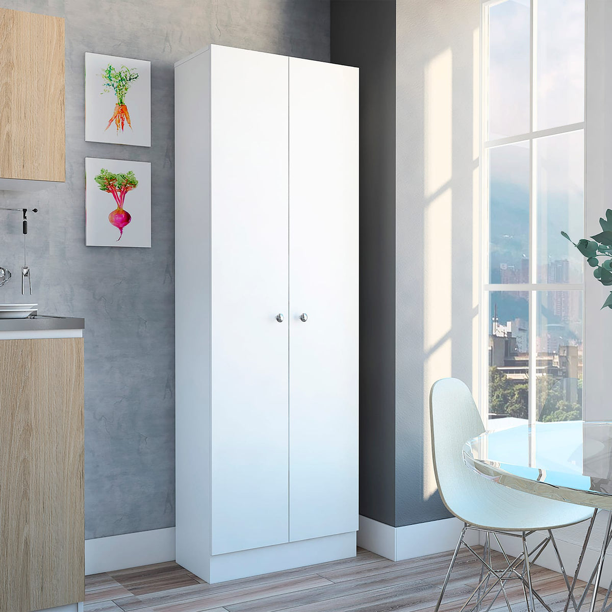 Five Shelf White Pantry Cabinet - Multistorage Storage