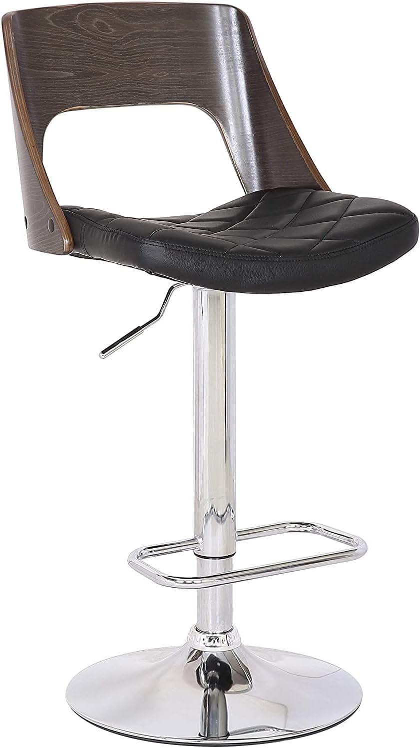 Contemporary Black & Oak Bar Stool - Adjustable Height