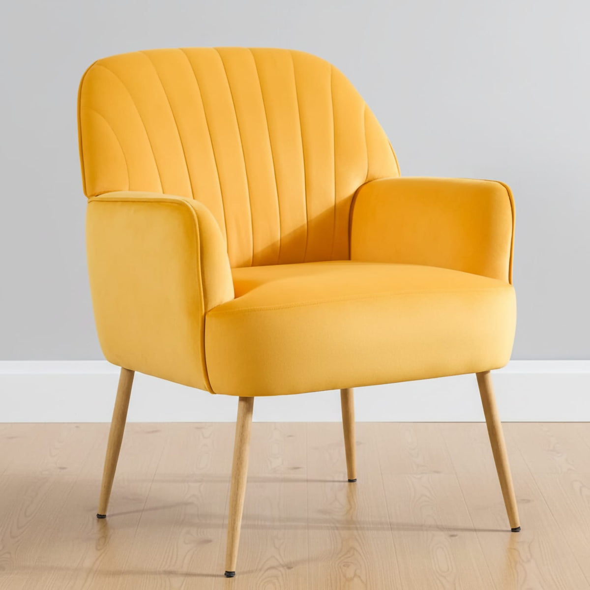 Yellow Velvet Accent Chair - Modern Bedroom Sofa