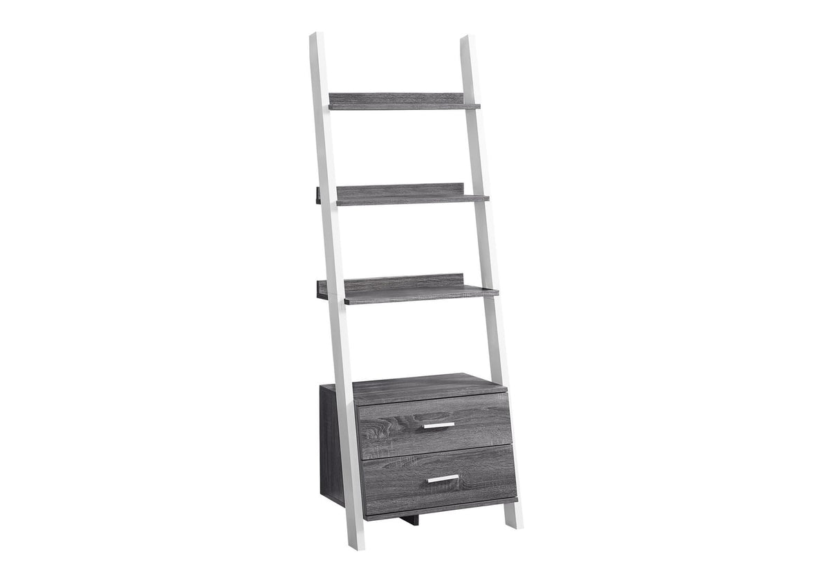 Grey & White Ladder Bookshelf - 69" Tall for Living Room