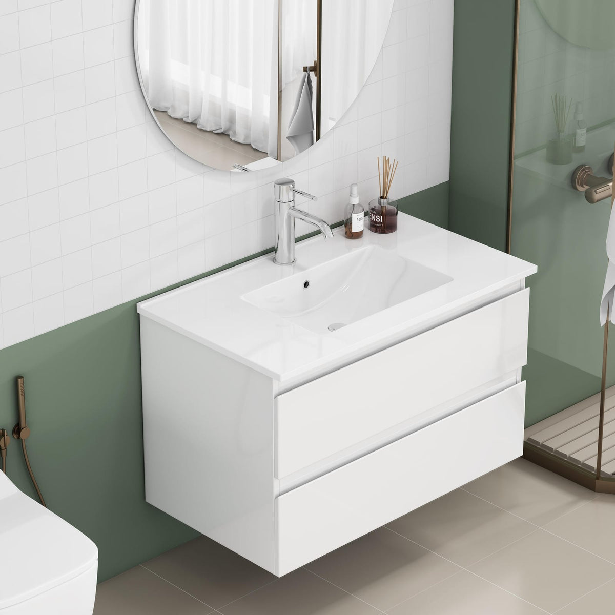 Glossy White 31.5-inch Bathroom Vanity with Sink Combo