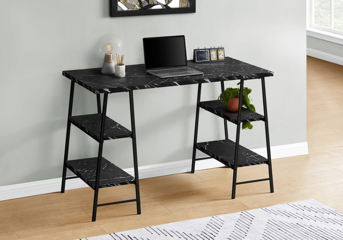 Black Metal Computer Desk with Storage Shelves - 48" L