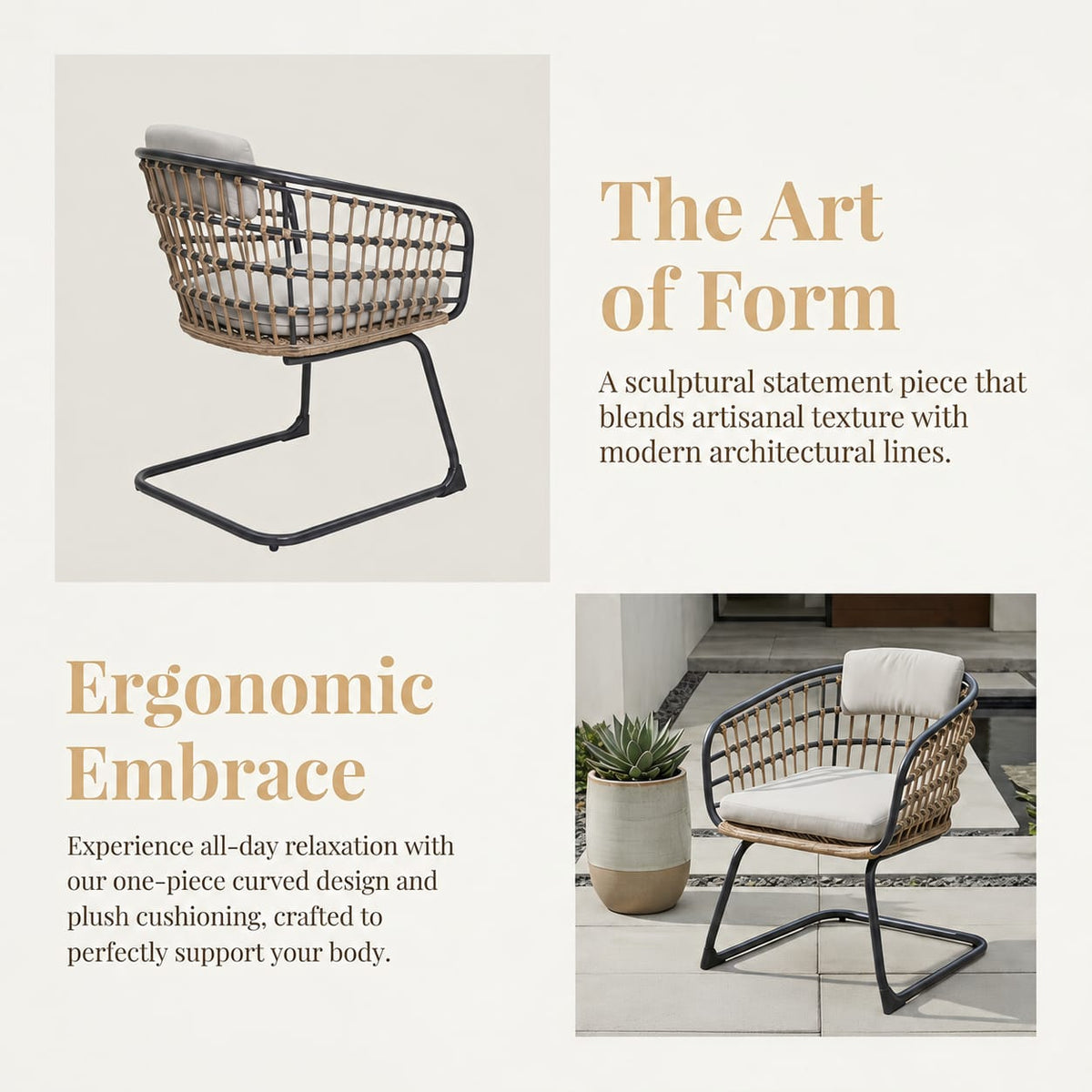 Beige Steel Patio Dining Set - 2 Chairs