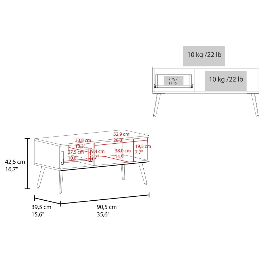 White Oak Coffee Table with Storage Drawer for Living Room