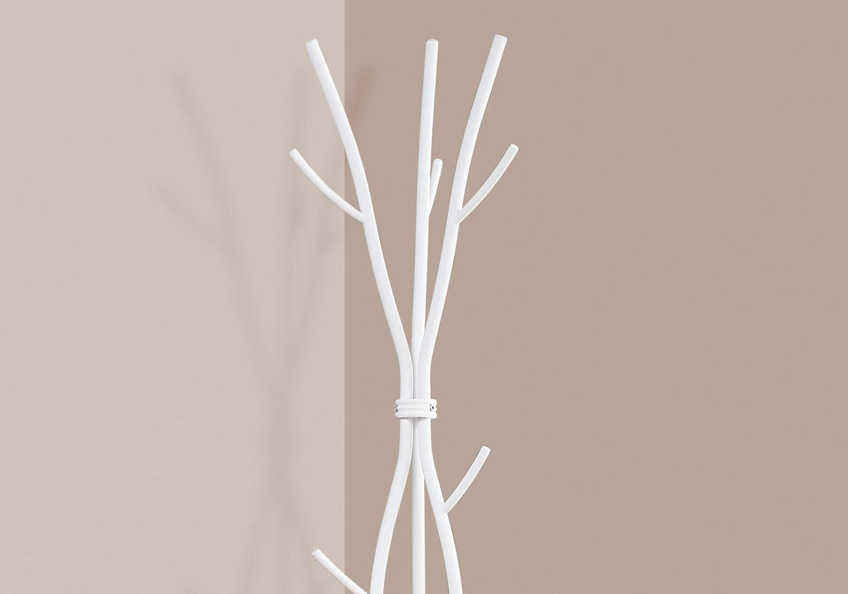 White Metal Coat Rack with 8 Hooks for Entryway Storage for Living Room