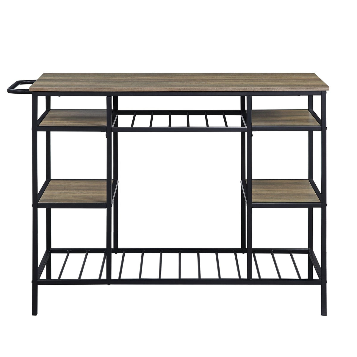 Black Oak Metal Kitchen Island with 6 Storage Compartments