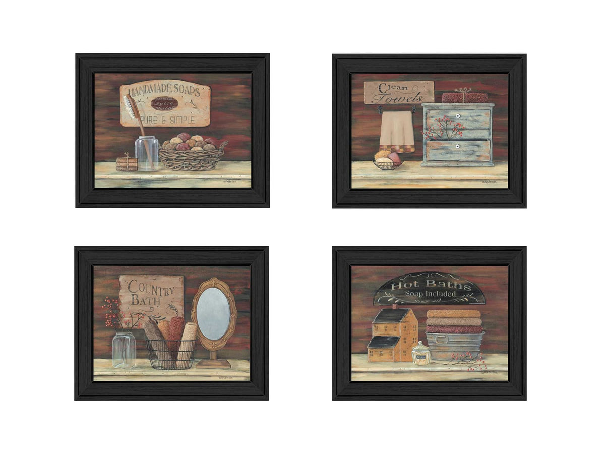 Black Frame Bathroom Wall Art - 4 Piece Vignette by Pam Britton