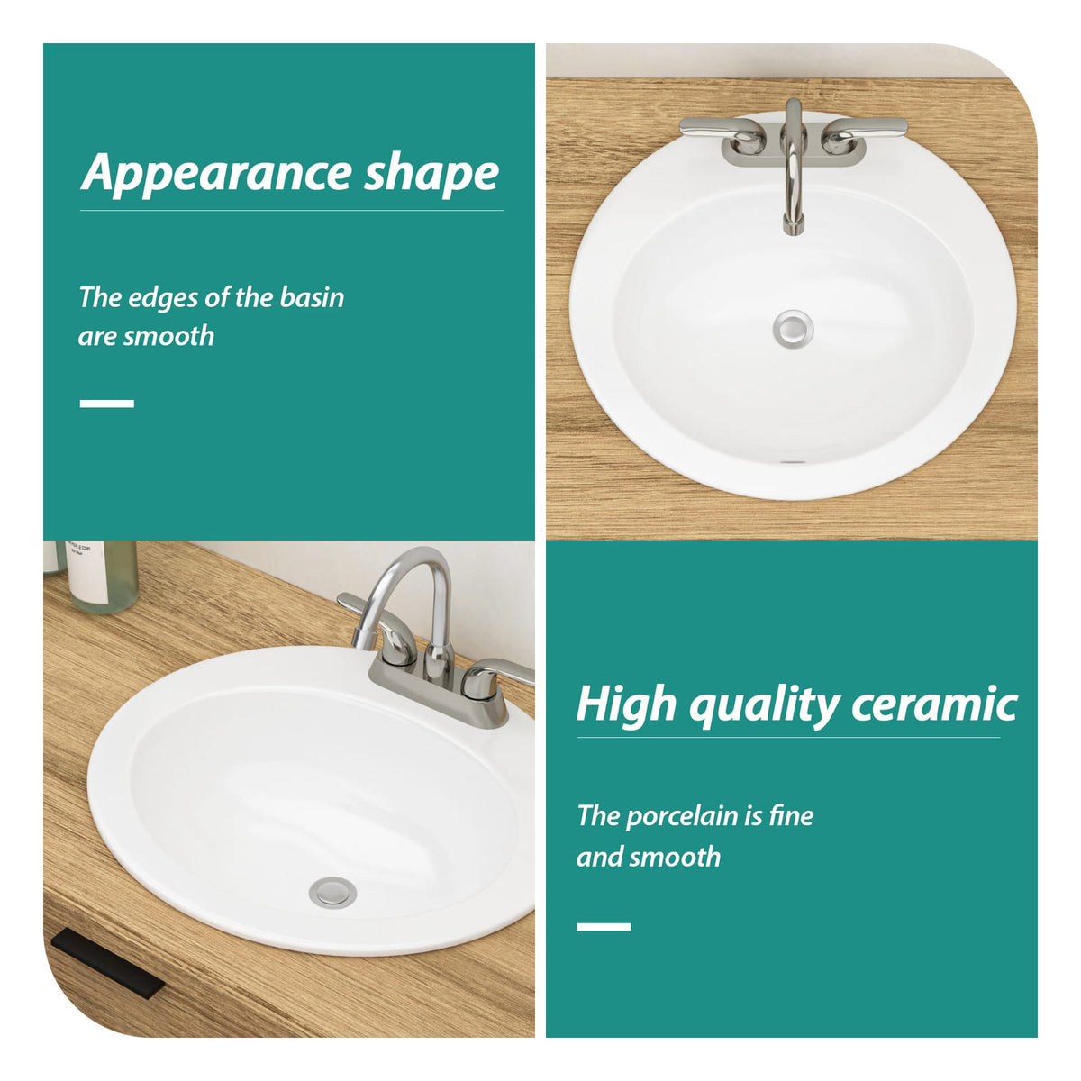 Modern White Ceramic Oval Bathroom Sink for Countertop Installation