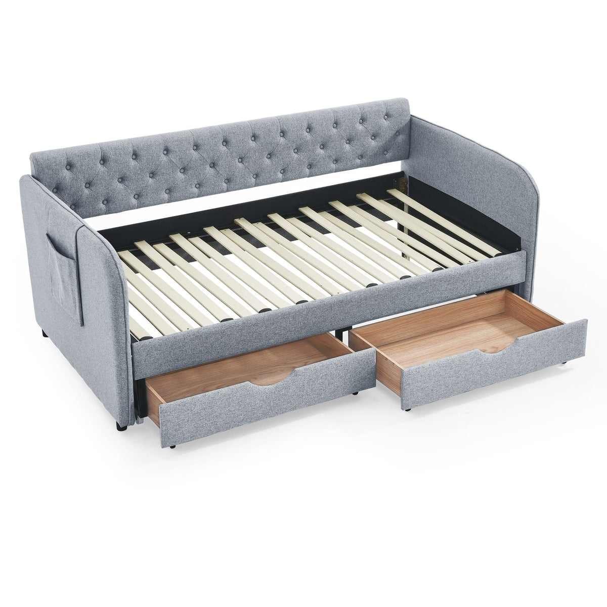Grey Linen Daybed with Trundle - Twin to King Size