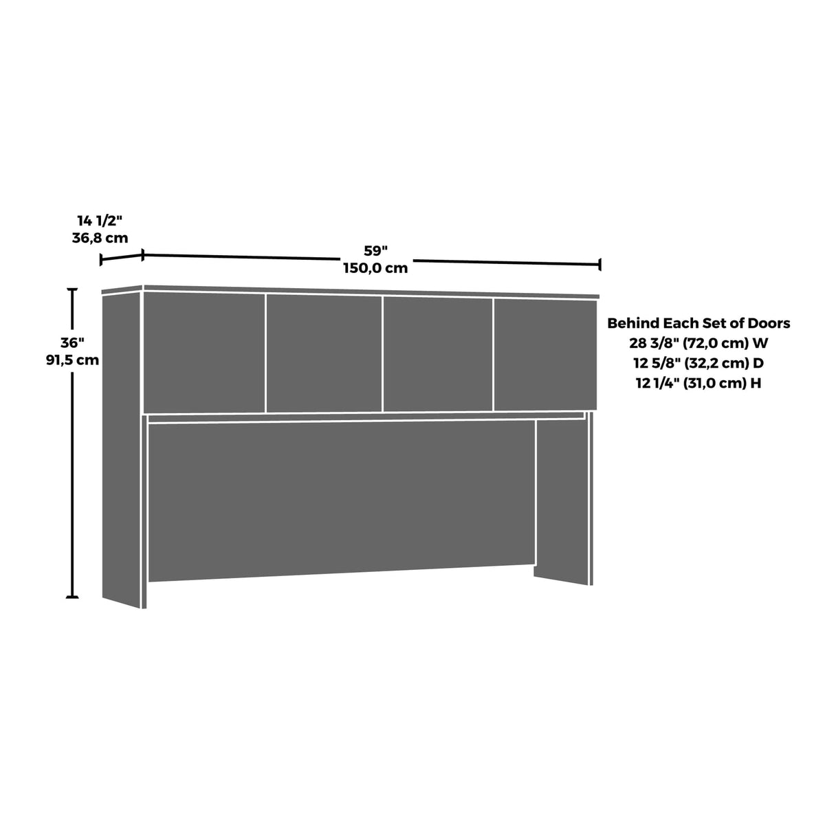 Brown Hutch with Adjustable Shelves - Office Storage