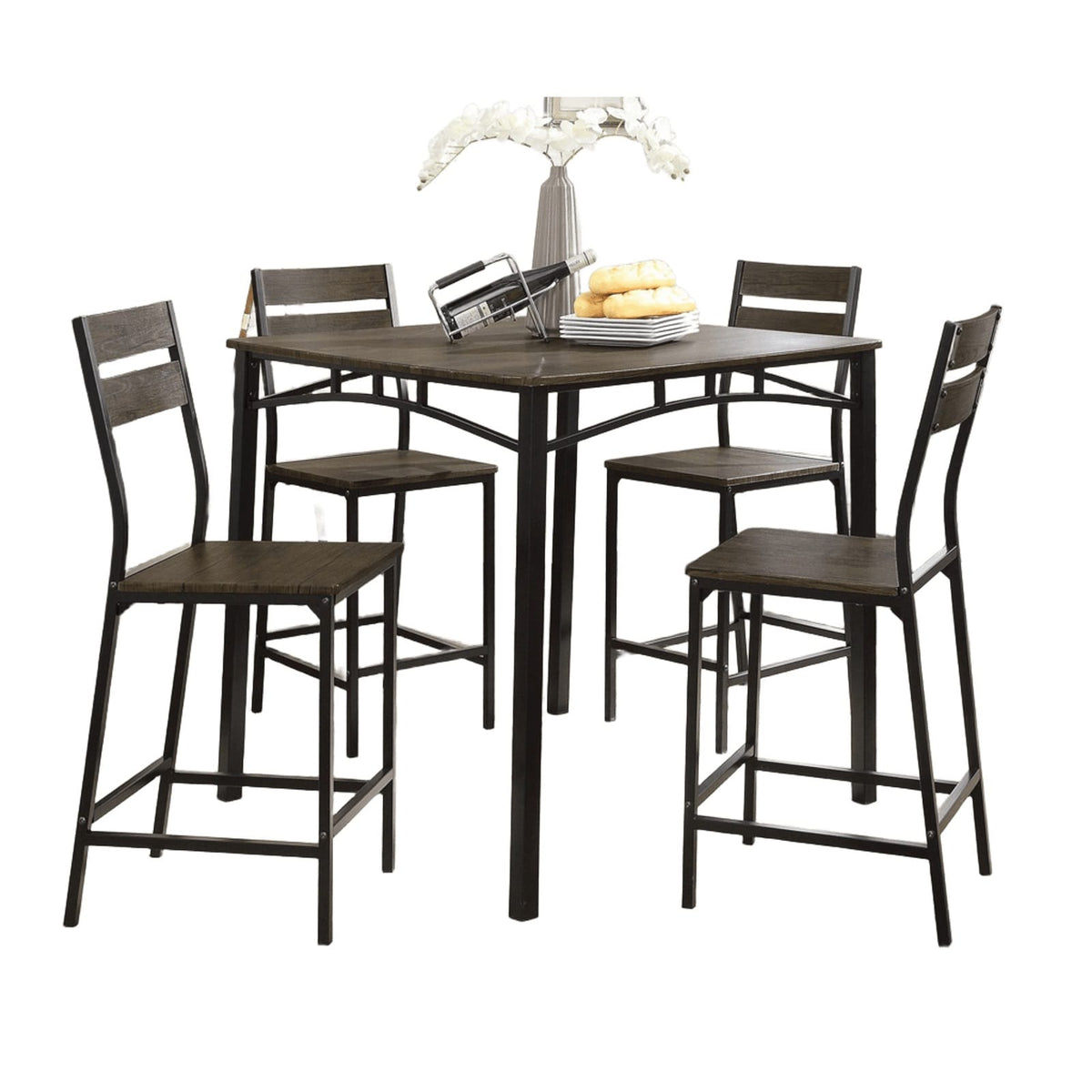 Antique Brown Metal Dining Table Set - Seats 4