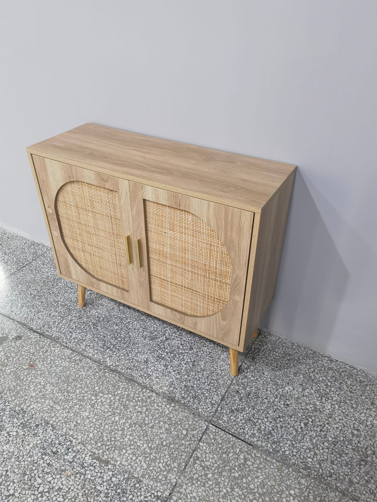 31.5" Natural Particle Board Sideboard Cabinet with Rattan Doors