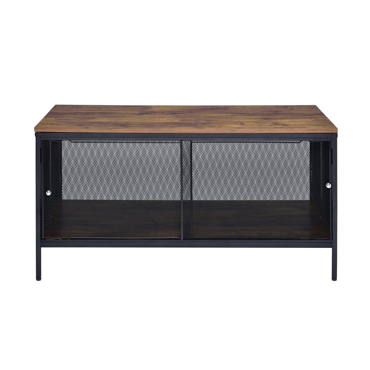Antique Oak & Black Coffee Table - 4 Sliding Doors