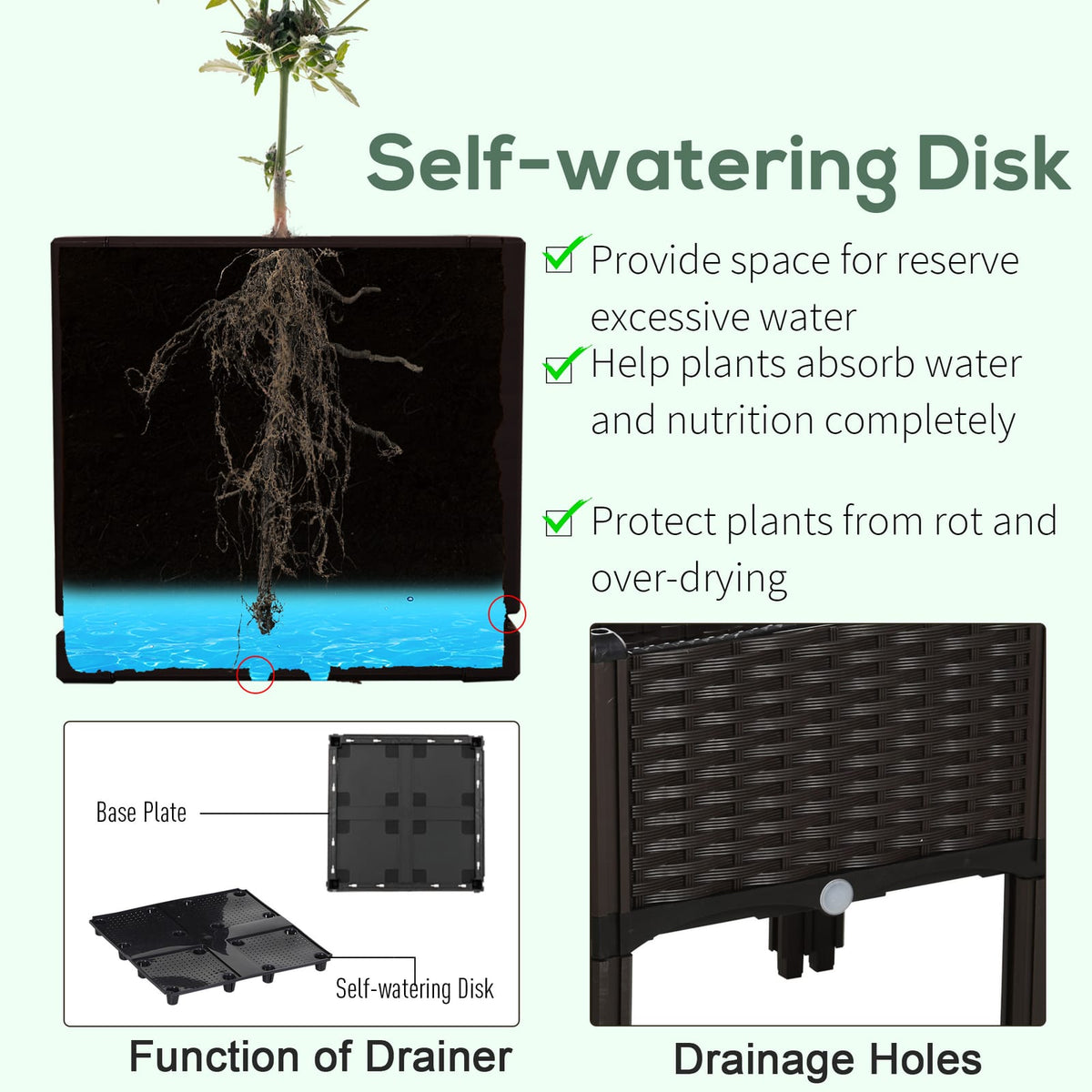 Outsunny 4 Piece Raised Garden Bed - Brown Plastic Planters