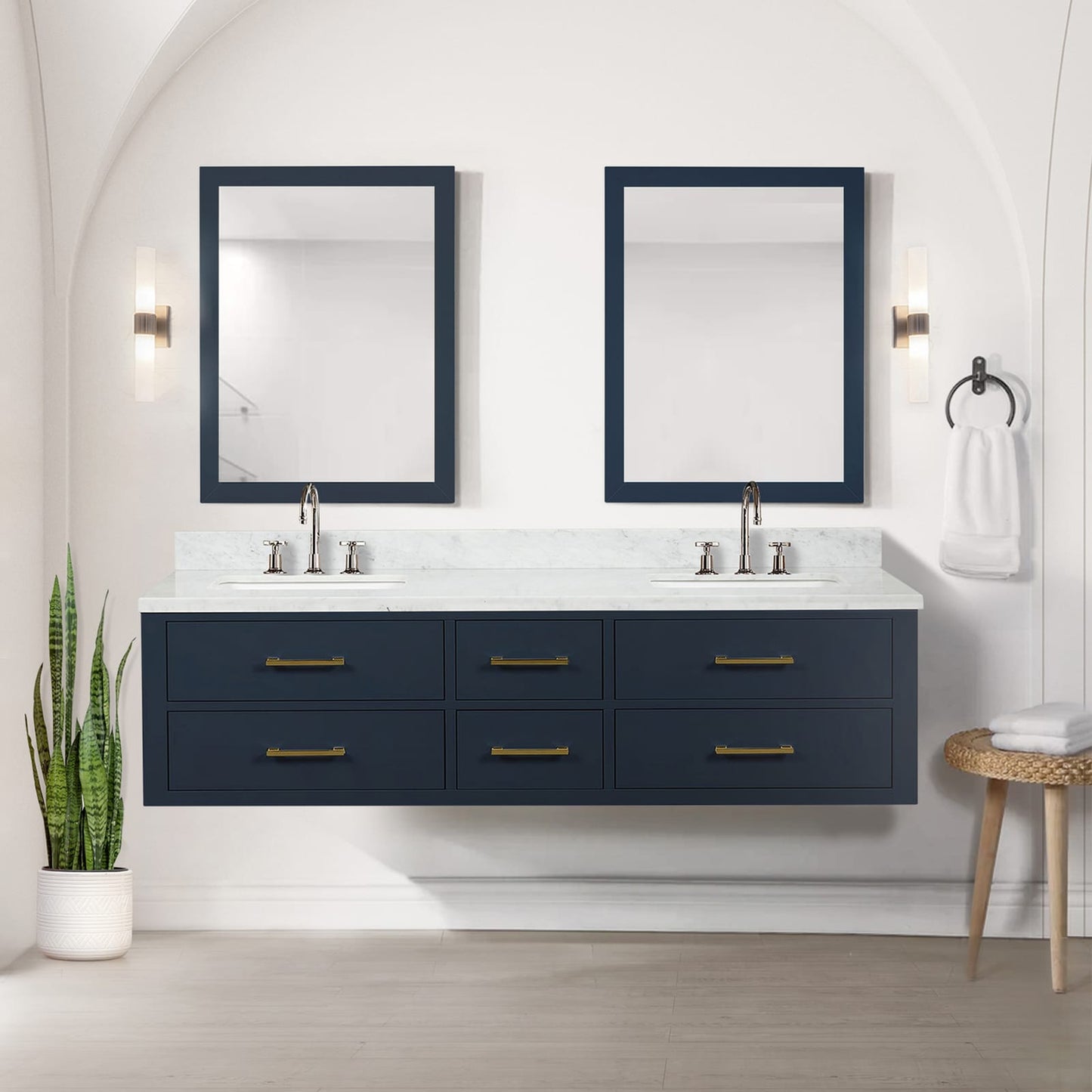 72 Inch Blue Bathroom Vanity with Carrara Marble Top