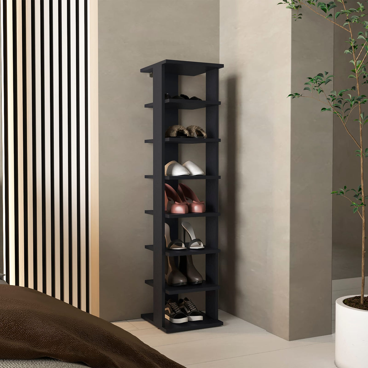 Hatch Shoe Rack – 7-Tier Slim Organizer, Black for Living Room
