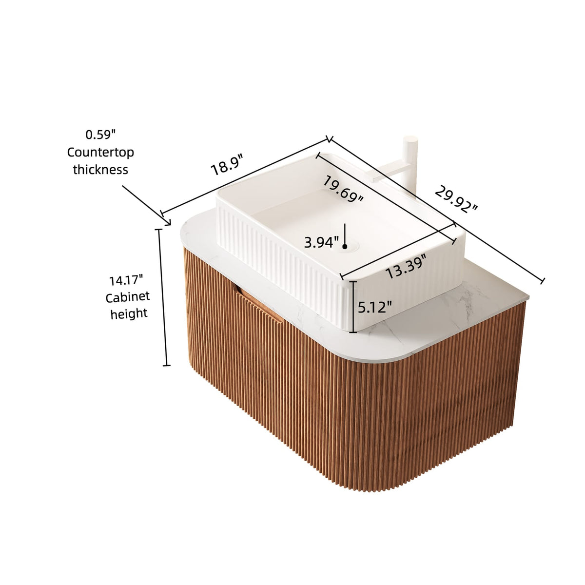 DINA 30" Bathroom Vanity - Natural Wood, White Storage Cabinet